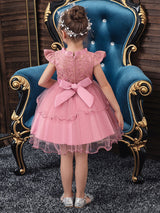 Jewel Neck Polyester Cotton Sleeveless Short Princess Beaded Kids Party Dresses-Dbrbridal