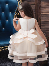 Jewel Neck Polyester Cotton Sleeveless Short Princess Bows Formal Kids Pageant Dress-Dbrbridal
