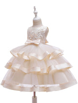 Jewel Neck Polyester Cotton Sleeveless Short Princess Bows Formal Kids Pageant Dress-Dbrbridal