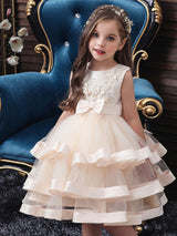 Jewel Neck Polyester Cotton Sleeveless Short Princess Bows Formal Kids Pageant Dress-Dbrbridal