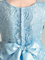 Jewel Neck Polyester Sleeveless Ankle Length Ball Gown Bows Kids Party Dresses-Dbrbridal