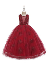Jewel Neck Polyester Sleeveless Ankle-Length Bows Formal Kids Pageant flower girl dresses-Dbrbridal