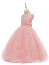 Jewel Neck Polyester Sleeveless Ankle-Length Bows Formal Kids Pageant flower girl dresses-Dbrbridal