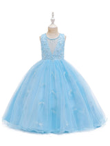 Jewel Neck Polyester Sleeveless Ankle-Length Bows Formal Kids Pageant flower girl dresses-Dbrbridal