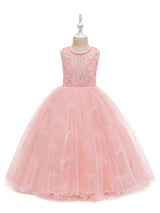 Jewel Neck Polyester Sleeveless Ankle-Length Bows Formal Kids Pageant flower girl dresses-Dbrbridal