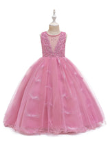 Jewel Neck Polyester Sleeveless Ankle-Length Bows Formal Kids Pageant flower girl dresses-Dbrbridal
