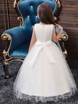 Jewel Neck Polyester Sleeveless Ankle-Length Bows Formal Kids Pageant flower girl dresses-Dbrbridal