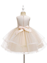 Jewel Neck Polyester Sleeveless Short Ball Gown Bows Kids Social Party Dresses-Dbrbridal