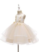 Jewel Neck Polyester Sleeveless Short Ball Gown Bows Kids Social Party Dresses-Dbrbridal