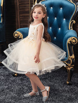 Jewel Neck Polyester Sleeveless Short Ball Gown Bows Kids Social Party Dresses-Dbrbridal