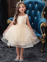 Jewel Neck Polyester Sleeveless Short Ball Gown Bows Kids Social Party Dresses-Dbrbridal
