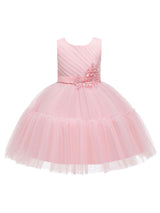 Jewel Neck Polyester Sleeveless Short Princess Bows Kids Party Dresses-Dbrbridal