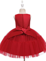Jewel Neck Polyester Sleeveless Short Princess Bows Kids Party Dresses-Dbrbridal