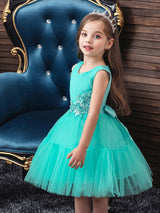 Jewel Neck Polyester Sleeveless Short Princess Bows Kids Party Dresses-Dbrbridal