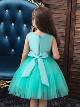 Jewel Neck Polyester Sleeveless Short Princess Bows Kids Party Dresses-Dbrbridal