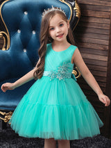 Jewel Neck Polyester Sleeveless Short Princess Bows Kids Party Dresses-Dbrbridal