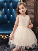 Jewel Neck Polyester Sleeveless Short Princess Bows Kids Social Party Dresses-Dbrbridal