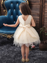 Jewel Neck Polyester Sleeveless Short Princess Bows Kids Social Party Dresses-Dbrbridal