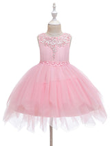Jewel Neck Polyester Sleeveless Short Princess Bows Kids Social Party Dresses-Dbrbridal