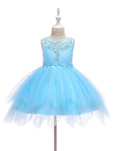 Jewel Neck Polyester Sleeveless Short Princess Bows Kids Social Party Dresses-Dbrbridal