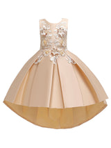 Jewel Neck Polyester Sleeveless With Train Princess Bows Formal Kids Pageant flower girl dresses-Dbrbridal