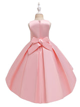 Jewel Neck Polyester Sleeveless With Train Princess Bows Formal Kids Pageant flower girl dresses-Dbrbridal