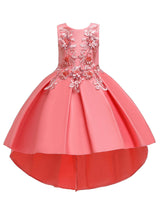 Jewel Neck Polyester Sleeveless With Train Princess Bows Formal Kids Pageant flower girl dresses-Dbrbridal