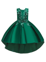 Jewel Neck Polyester Sleeveless With Train Princess Bows Formal Kids Pageant flower girl dresses-Dbrbridal