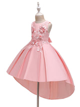 Jewel Neck Polyester Sleeveless With Train Princess Bows Formal Kids Pageant flower girl dresses-Dbrbridal