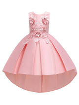 Jewel Neck Polyester Sleeveless With Train Princess Bows Formal Kids Pageant flower girl dresses-Dbrbridal