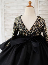 Jewel Neck Satin Fabric Long Sleeves Short Princess flower girl dress-Dbrbridal