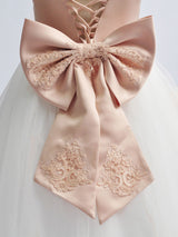 Jewel Neck Satin Fabric Sleeveless With Train Princess Lace Kids Party Dresses-Dbrbridal