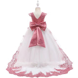 Jewel Neck Satin Fabric Sleeveless With Train Princess Lace Kids Party Dresses-Dbrbridal