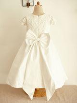 Jewel Neck Short Sleeves Bows Formal Kids Party Dresses-Dbrbridal