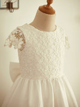 Jewel Neck Short Sleeves Bows Formal Kids Party Dresses-Dbrbridal