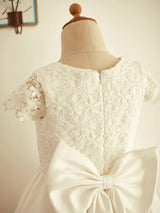 Jewel Neck Short Sleeves Bows Formal Kids Party Dresses-Dbrbridal