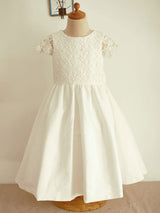 Jewel Neck Short Sleeves Bows Formal Kids Party Dresses-Dbrbridal