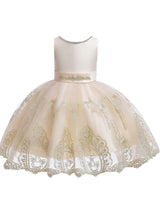 Jewel Neck Short Sleeves Bows Kids Social Party Dresses-Dbrbridal