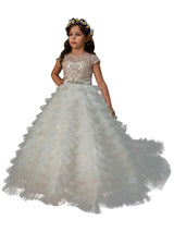 Jewel Neck Short Sleeves Embroidered Kids Party Dresses-Dbrbridal