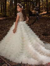 Jewel Neck Short Sleeves Embroidered Kids Party Dresses-Dbrbridal