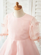 Jewel Neck Short Sleeves Kids Pink Social Party Dresses-Dbrbridal
