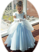 Jewel Neck Short Sleeves Pleated Kids Social Party Dresses-Dbrbridal