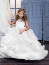 Jewel Neck Short Sleeves Rhinestones Kids Pageant flower girl dresses-Dbrbridal