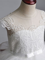 Jewel Neck Short Sleeves Tiered Kids Pageant flower girl dresses-Dbrbridal