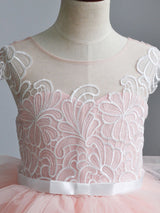 Jewel Neck Short Sleeves Tiered Kids Pageant flower girl dresses-Dbrbridal