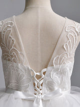 Jewel Neck Short Sleeves Tiered Kids Pageant flower girl dresses-Dbrbridal