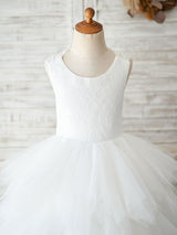 Jewel Neck Sleeveless Back Crossed-Lace Formal Kids Pageant flower girl dresses-Dbrbridal