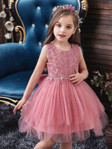 Jewel Neck Sleeveless Bows Formal Kids Pageant flower girl dresses-Dbrbridal