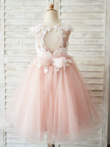 Jewel Neck Sleeveless Bows Formal Kids Pageant Tulle Dresses-Dbrbridal