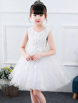 Jewel Neck Sleeveless Bows Kids Party Dresses-Dbrbridal